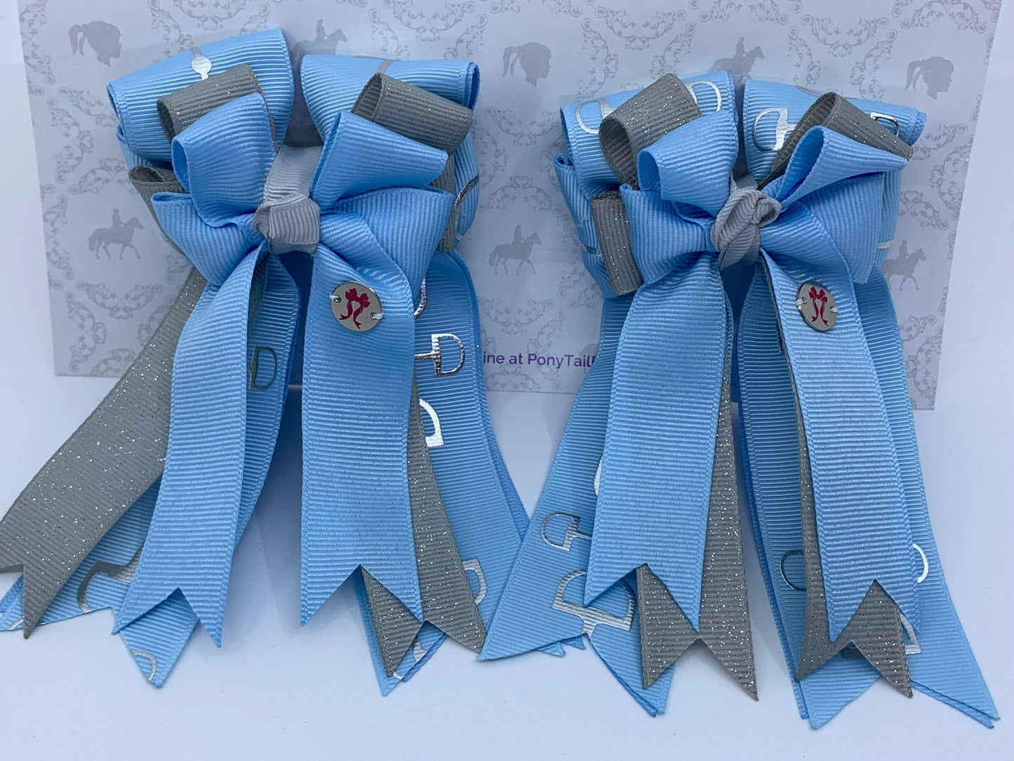 PonyTail Bows- Baby Blue/Gray Bits