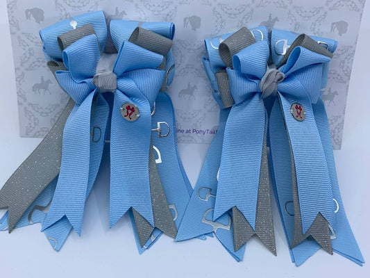 PonyTail Bows- Baby Blue/Gray Bits