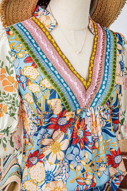 Fashion-W Crochet Boho Half & Long Sleeve Floral Blouse: As shown / Missy / S