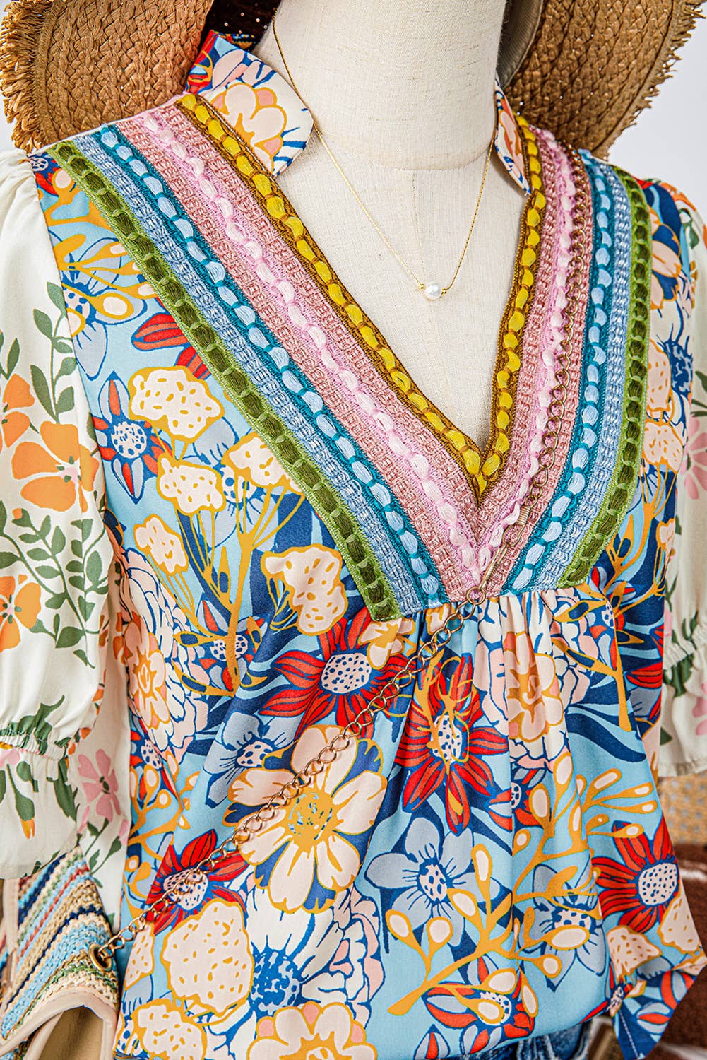Fashion-W Crochet Boho Half & Long Sleeve Floral Blouse: As shown / Missy / L