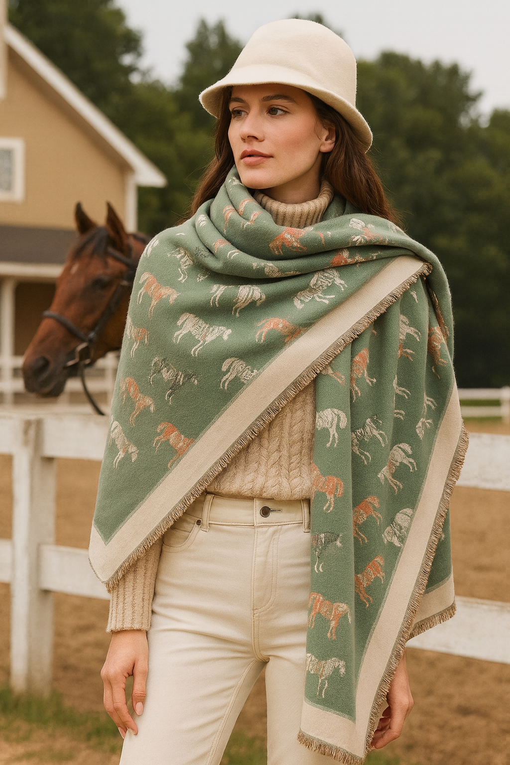 “Winter Horses” Equestrian Western Scarf: Gray