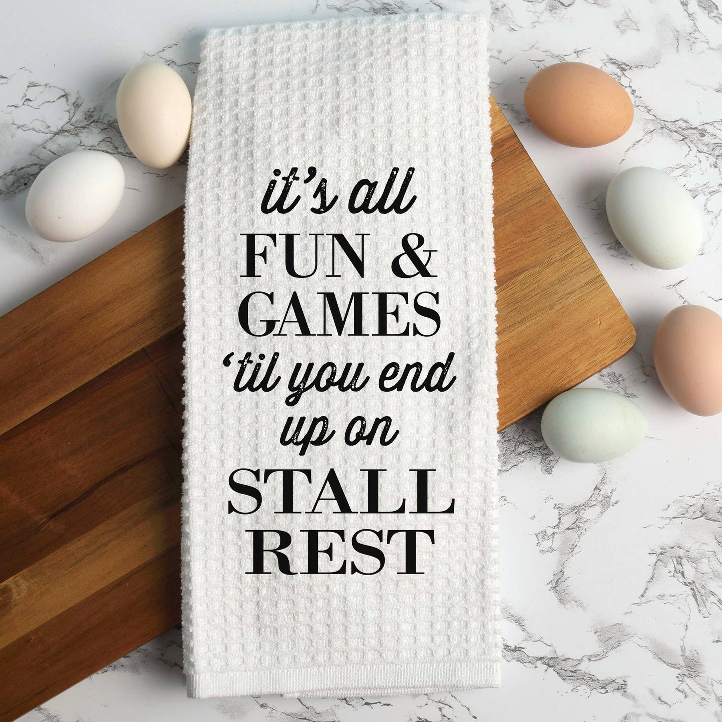 Stall Rest Funny Horse Towel, Equine Gift for Horse Lovers: Transparent Cellophane Sleeve