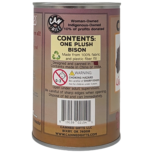 Liam the Canned Bison - Eco-Friendly Recycled Plush Gift: Regular Lid
