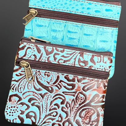 Embossed Leather Coin Purse: Shades of Tan/Brown