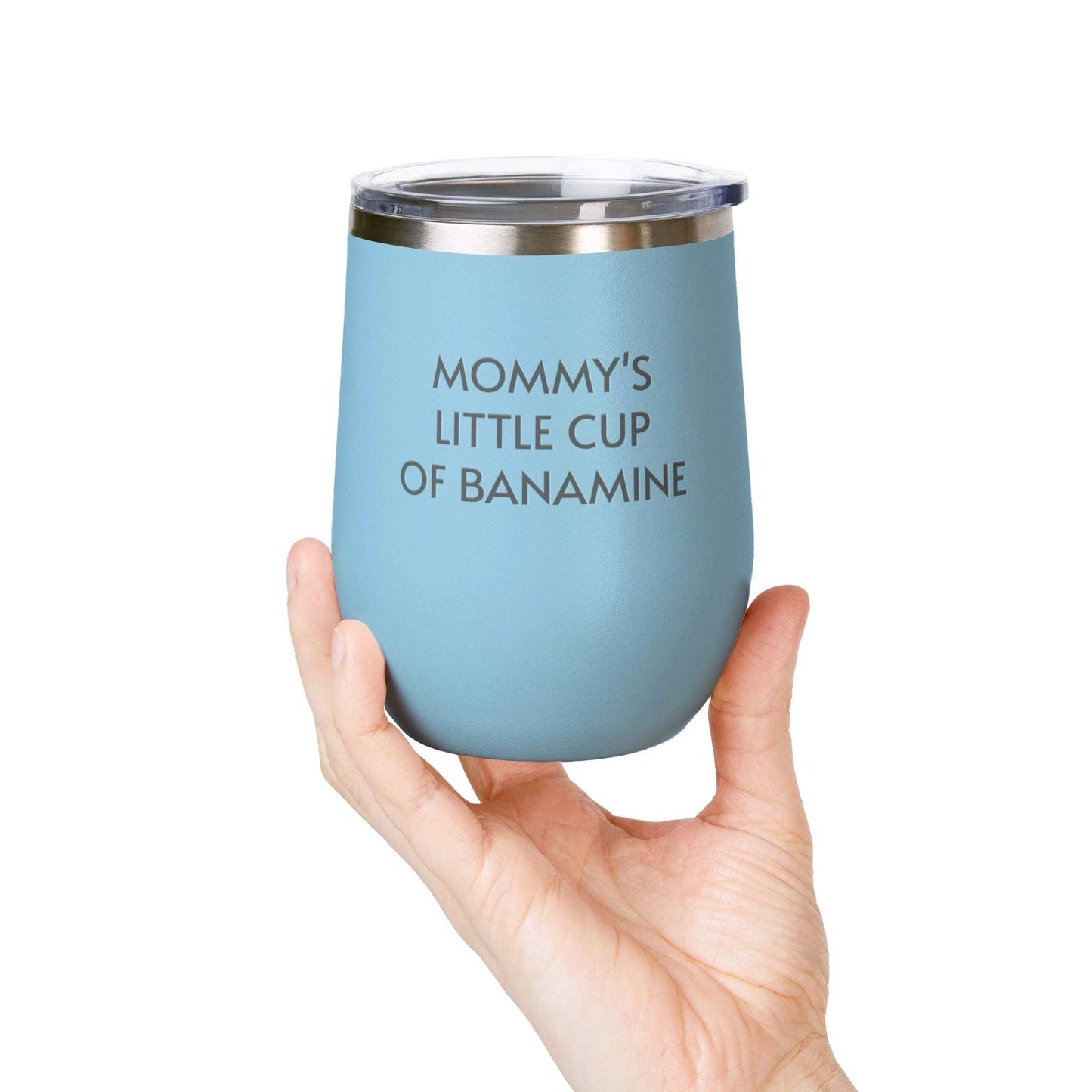 Wine Tumbler, 12oz - Mommy's Cup of Banamine  - Pastels: Light Blue / 12oz