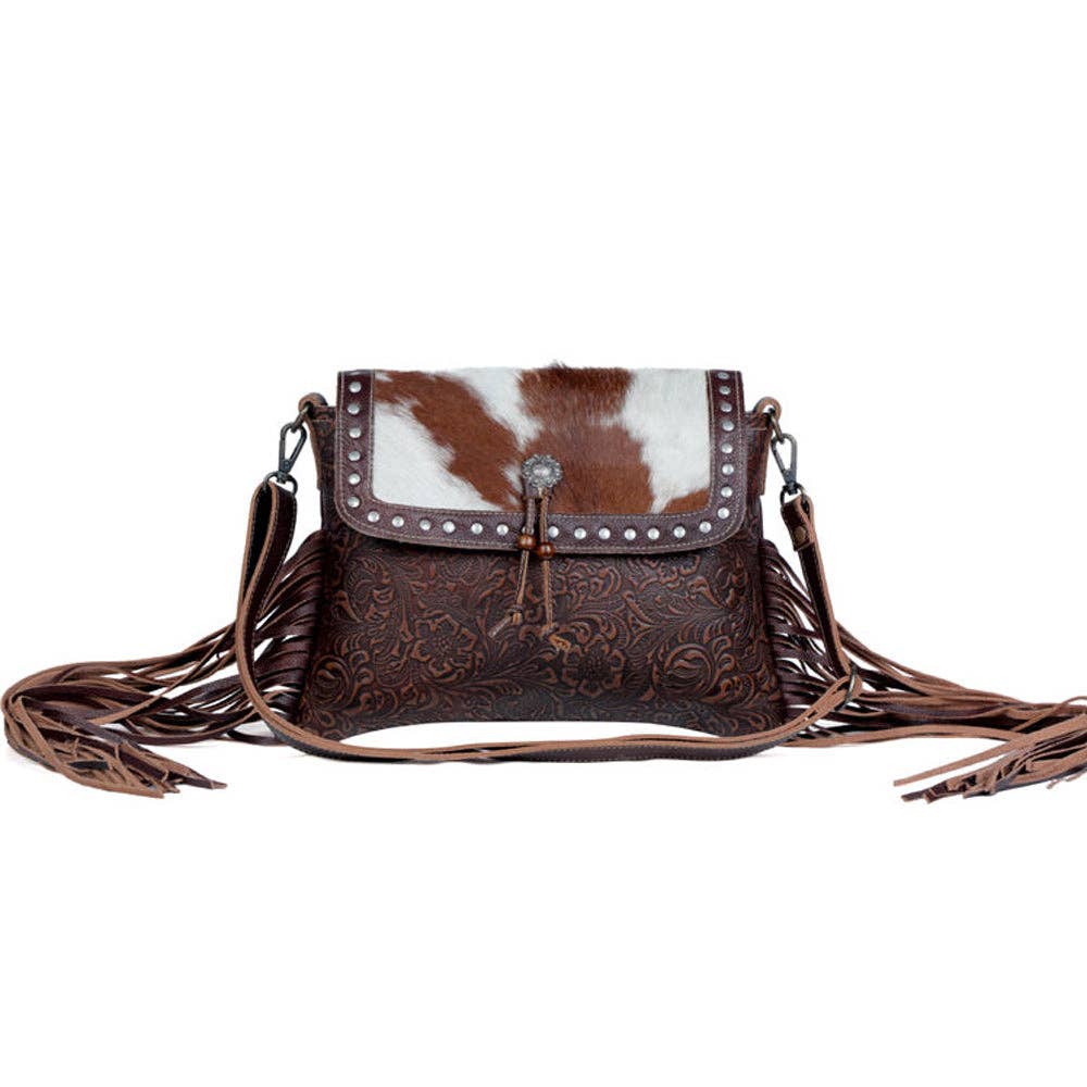 Carved Blossoms  Leather & Hairon Bag