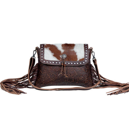 Carved Blossoms  Leather & Hairon Bag