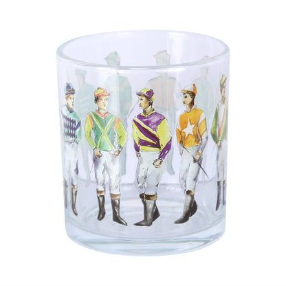 Standing Horse Racing Jockeys Wrapped Rocks Glass