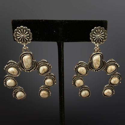 Faux Turquoise Naja Squash Blossom Earrings: Blue Turquoise