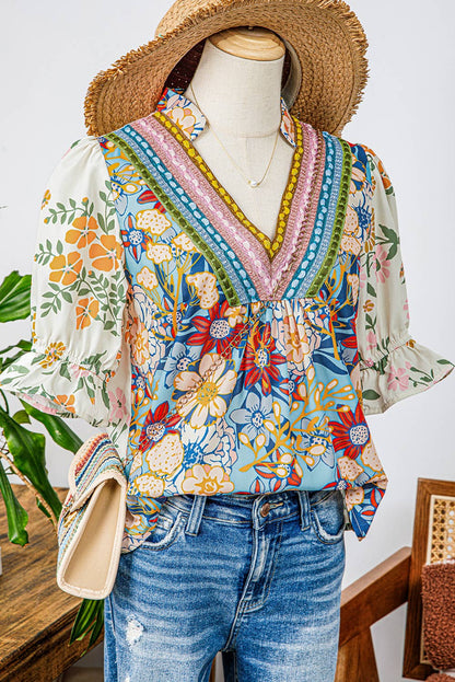 Fashion-W Crochet Boho Half & Long Sleeve Floral Blouse: As shown / Missy / M