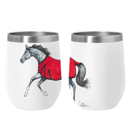 AWST Int'l 12 oz Stainless Steel Wine Tumbler-Lila Grey Horse: White/Red / STD