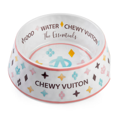 White Chewy Vuiton Dog Bowl - 3 Sizes!! Dog Food Bowl: Small