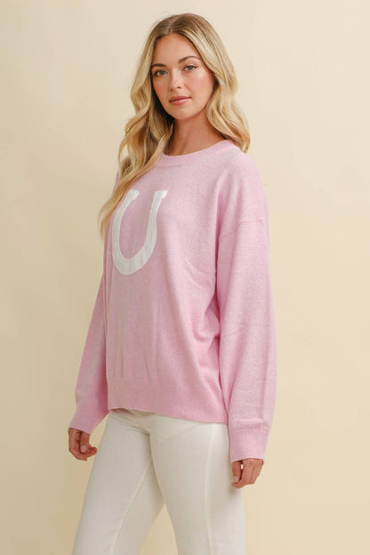 CSW13668 - HORSE SHOE PULLOVER SWEATER: Beige / L