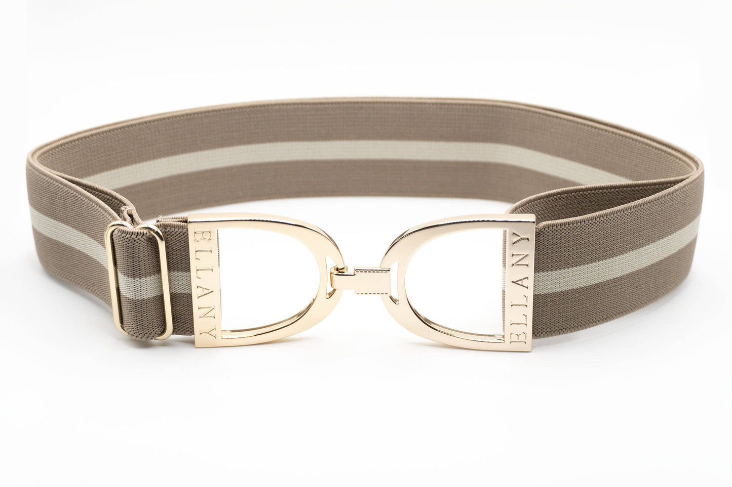 Taupe & Cream - 1.5" Gold Stirrup Elastic Belt