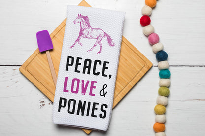 Peace Love Ponies Funny Horse Towel, Equine Gift Lovers