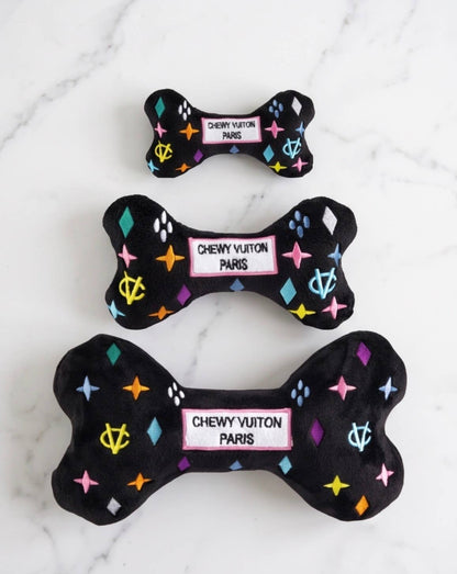 Black Monogram Chewy Vuiton Bone Squeaker Dog Toy: Large