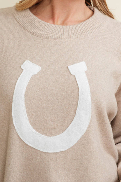 CSW13668 - HORSE SHOE PULLOVER SWEATER: Beige / M